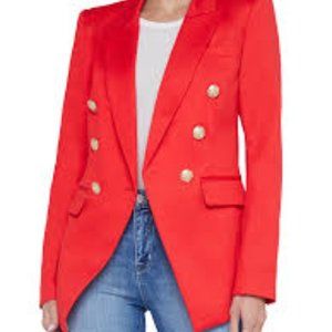 L'AGENCE Kendi Cotton Twill Double-Breasted Blazer, High Risk Red